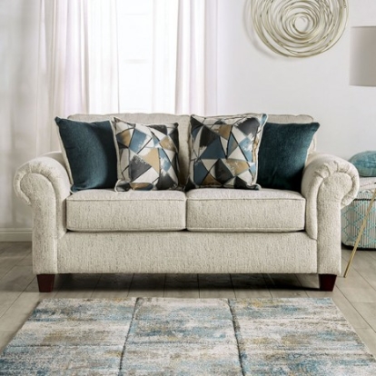 Furniture of America Delgada Transitional Chenille Solid with Wood Beige Loveseat Model SM7749-LV