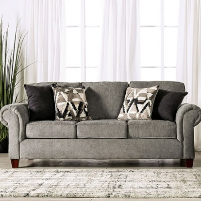 Furniture Of America Delgada Transitional Chenille, Solid Wood, Others Graphite Sofa | SM7750-SF