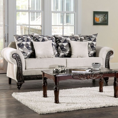 Furniture of America Cassani Traditional Chenille Solid with Wood Light Gray-Walnut Sofa Model SM7756-SF