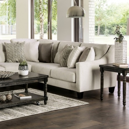 Furniture of America Bollington Contemporary Chenille Foam Solid with Wood Ivory Sectional Model SM7772-SECT