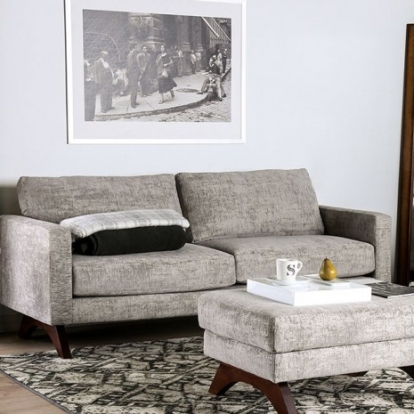 Furniture of America Harlech Mid-Century Modern Chenille with Wood Gray Sofa Model SM8004-SF