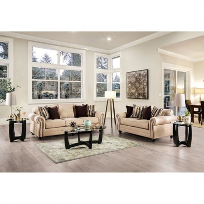 Kailyn Sand/Brown Sofa with Loveseat Model SM8008-2PC by Furniture of America