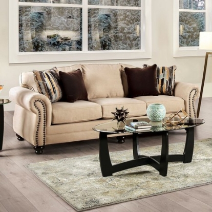 Furniture Of America Kailyn Transitional Chenille, Solid Wood, Others Sand/Brown Sofa | SM8008-SF