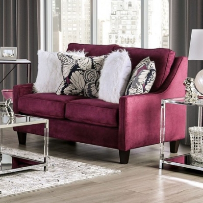 Furniture Of America Jillian Transitional Chenille, Solid Wood, Others Plum/Ivory/White Love Seat | SM8016-LV