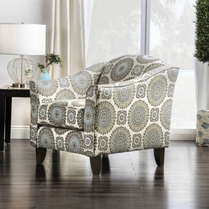 Furniture of America Misty Transitional Fabric Solid with Wood Ivory-Pattern Floral Chair Model SM8141-CH-FL