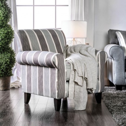 Furniture of America Misty Transitional Fabric Solid with Wood Pattern Stripe Chair Model SM8141-CH-ST