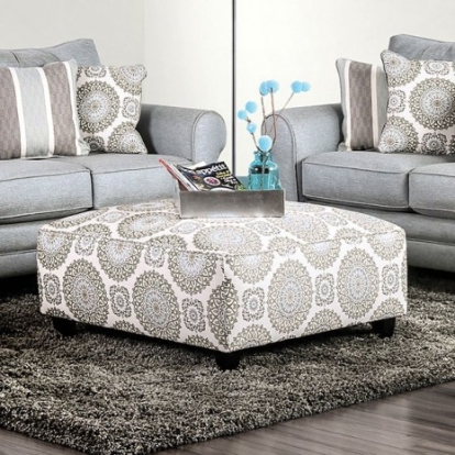 Furniture of America Misty Transitional Fabric Solid with Wood Ivory-Pattern Ottoman Model SM8141-OT