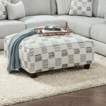 Furniture of America Pelham Transitional Soft Weave Fabric Solid with Wood Stripe Multi Ottoman Model SM8189-OT