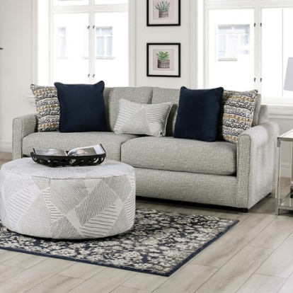 Furniture Of America Chancery Transitional Foam, Linen-Like, Solid Wood Gray/Navy Sofa | SM8194-SF