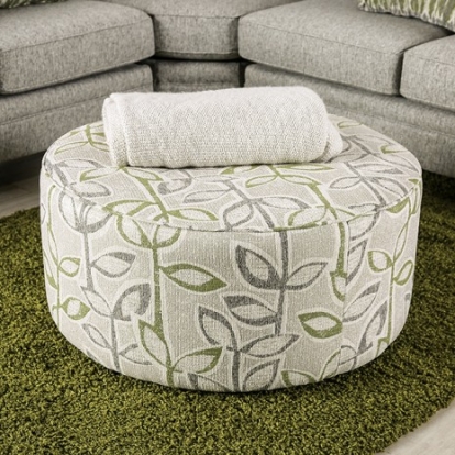 Furniture of America Gardner Transitional Foam Linen-Like Solid with Wood Gray-Green Ottoman Model SM8195-OT