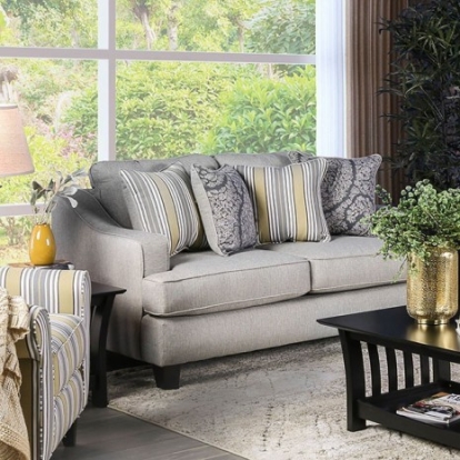 Furniture of America Wilkie Transitional Chenille Solid with Wood Light Gray Love Seat Model SM8311-LV