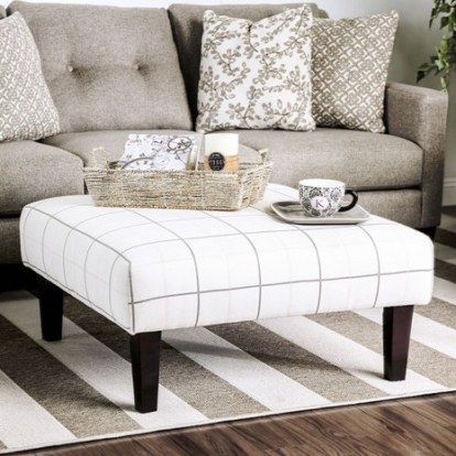 Furniture Of America Dorset Transitional Fabric, Solid Wood, Others Ivory/Pattern Ottoman | SM8564-OT