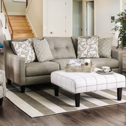 Furniture of America Dorset Transitional Burlap Weave Solid with Wood Light Gray Sofa Model SM8564-SF