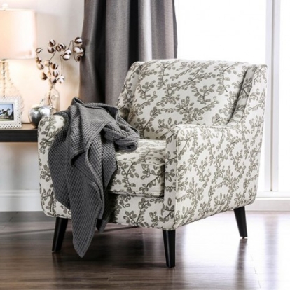 Furniture of America Dorset Transitional Burlap Weave Solid with Wood Ivory-Pattern Floral Chair Model SM8564-CH-FL