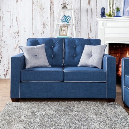 Furniture Of America Ravel Contemporary Fabric, Solid Wood Blue Love Seat | SM8802-LV