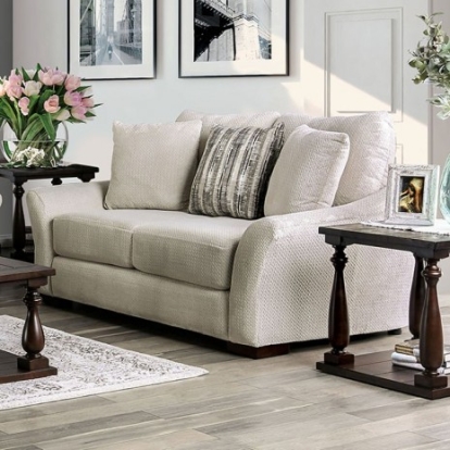 Furniture of America Oacoma Transitional Chenille Solid with Wood Ivory Love Seat Model SM9113-LV