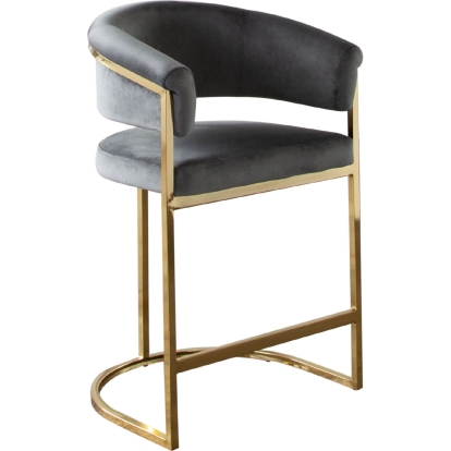 Diamond Sofa SOLSTICESTGR1PK Solstice Counter Height Chair Grey Velvet Polished Gold Metal