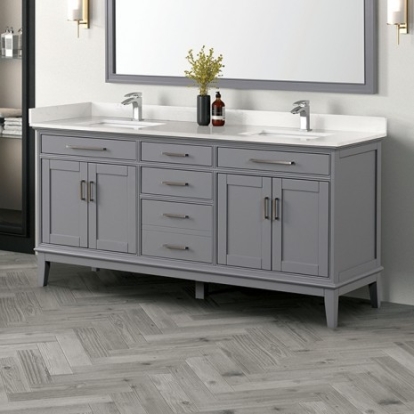 Furniture Of America Almeria Transitional Birch, Birch, Engineered Wood, Pinewood, Sintered Stone, Wood White/Gray Vanity Set | TM-CT005WH-72+05GY