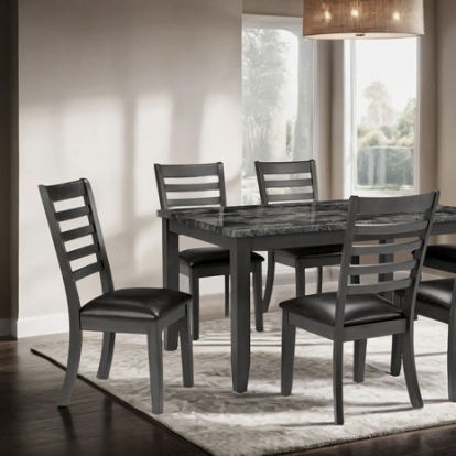 Furniture Of America Adia Transitional Acacia Wood, Engineered Wood, Faux Marble, Rubberwood Dark Gray 7 Pc. Dinning Table Set | TM3110T-7PK