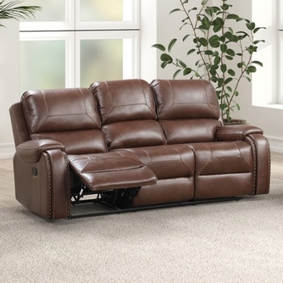 Furniture of America Tepic Transitional Fiber Foam Leatherette Brown Sofa Model TM6012BR-SF