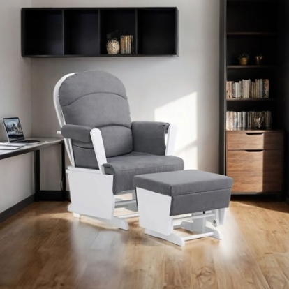 Furniture of America Argiro Contemporary Fabric Metal Solid Rubberwood Dark Gray Glider Chair with Ottoman Model TM6025DG
