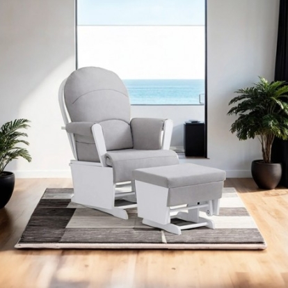 Furniture of America Argiro Contemporary Fabric Metal Solid Rubberwood Light Gray Glider Chair with Ottoman Model TM6025LG