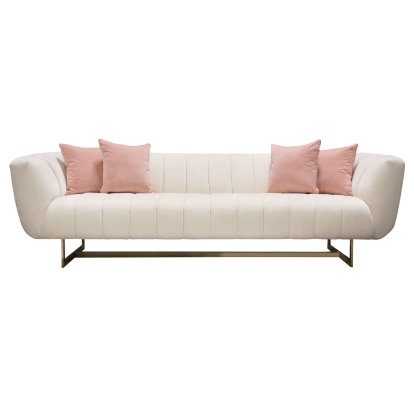 Diamond Sofa VENUSSOCM Venus Sofa Channel Tufted Cream Fabric Gold Metal Base