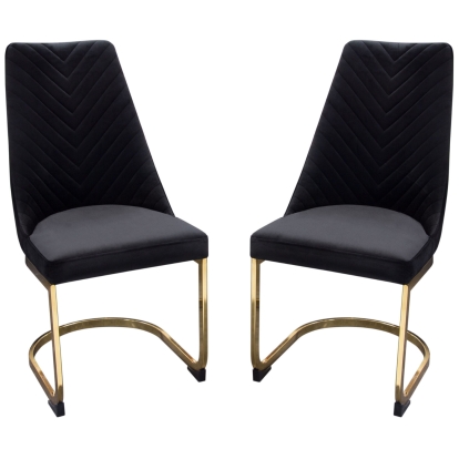Diamond Sofa VOGUE2DCBL2PK Vogue Dining Chair Black Velvet Polished Gold (Set of 2)