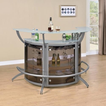Coaster Dallas 2-shelf Curved Home Bar Silver and Frosted Glass (Set of 3)
