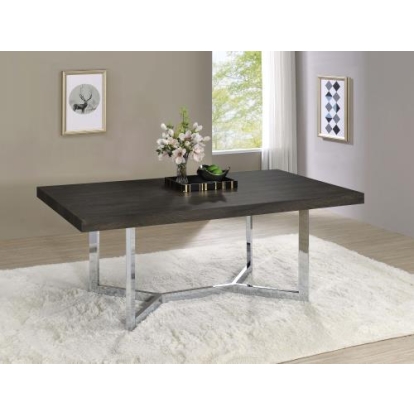 Coaster Benson Rectangular Trestle Base Dining Table Dark Oak and Chrome