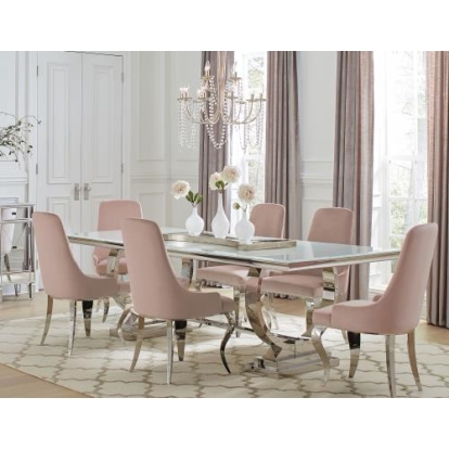 Coaster Antoine 7-piece Rectangular Dining Set Chrome and Pink