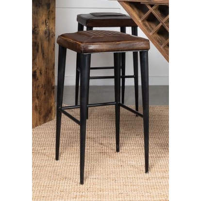 Coaster Alvaro Leather Upholstered Backless Bar Stool Antique Brown and Black (Set of 2)