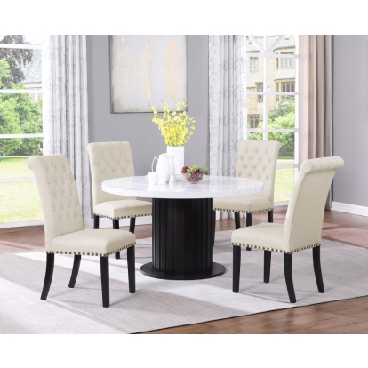 Coaster Sherry 5-piece Round Dining Set with Beige Fabric Chairs Model 115490-S5