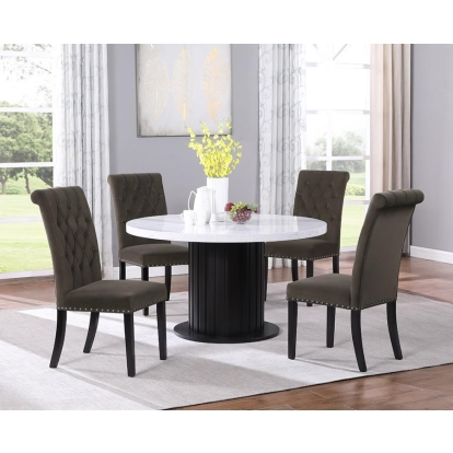 Coaster Sherry 5-piece Round Dining Set with Brown Velvet Chairs Model 115490-S5BV
