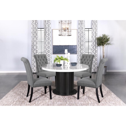 Coaster Sherry 5-piece Round Dining Set with Grey Fabric Chairs Model 115490-S5G