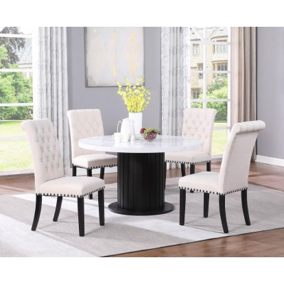 Coaster Sherry 5-piece Round Dining Set with Sand Velvet Chairs Model 115490-S5S