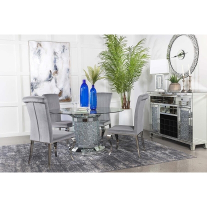 Coaster Ellie 5-piece Cylinder Pedestal Dining Room Set Mirror and Grey Model 115551-S5G