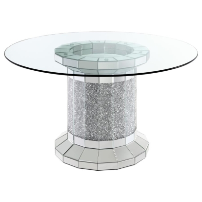 Coaster Ellie Cylinder Pedestal Glass Top Dining Table Mirror Model 115551