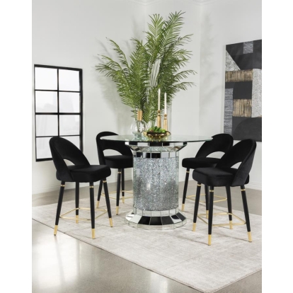 Coaster Ellie 5-piece Pedestal Counter Height Dining Room Set Mirror and Black Model 115558-S5