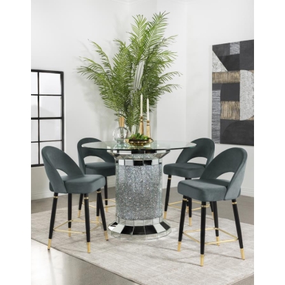 Coaster Ellie 5-piece Pedestal Counter Height Dining Room Set Mirror and Grey Model 115558-S5G