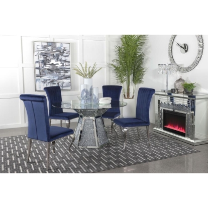 Coaster Quinn 5-piece Hexagon Pedestal Dining Room Set Mirror and Ink Blue Model 115561-S5B