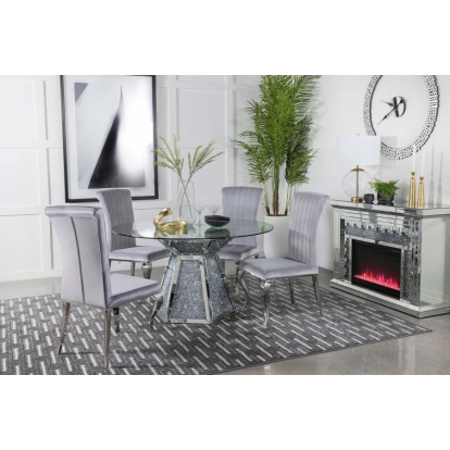 Coaster Quinn 5-piece Hexagon Pedestal Dining Room Set Mirror and Grey Model 115561-S5G