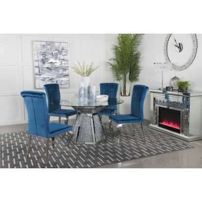 Coaster Quinn 5-piece Hexagon Pedestal Dining Room Set Mirror and Teal Model 115561-S5T