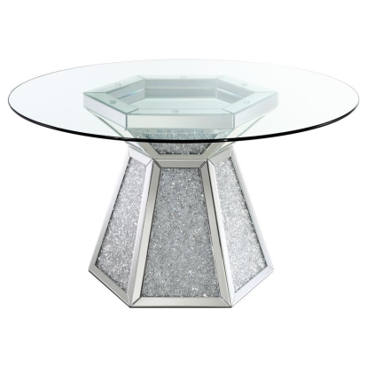 Coaster Quinn Hexagon Pedestal Glass Top Dining Table Mirror Model 115561