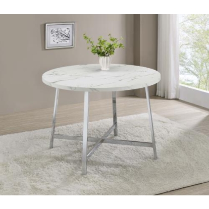 Coaster Alcott Round Faux Carrara Marble Top Dining Table Chrome