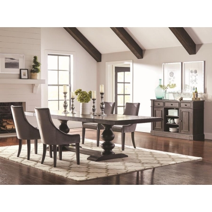 Coaster Phelps Rectangular Trestle Dining Set Antique Noir and Grey Model 121231-S5G