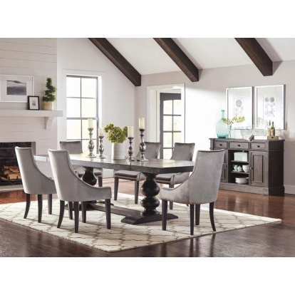 Coaster Phelps Rectangular Trestle Dining Set Antique Noir and Grey Model 121231-S7G