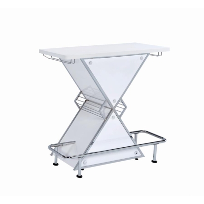 Coaster Atoka X-shaped Bar Unit with Wine Bottle Storage Glossy White Model 130078