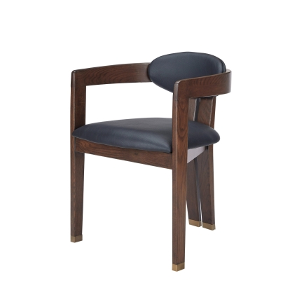 Modrest Belton - Modern Black Vegan Leather + Brown Oak Dining Chair Dining Chair Black furniture-00181814 Vig Furniture VGMY-2918-BLK