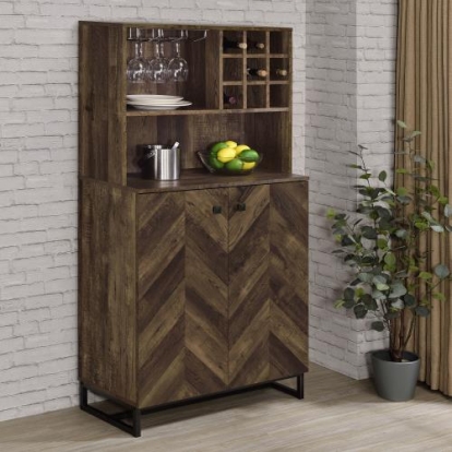 Coaster Mendoza 2-door Wine Cabinet Rustic Oak Herringbone and Gunmetal